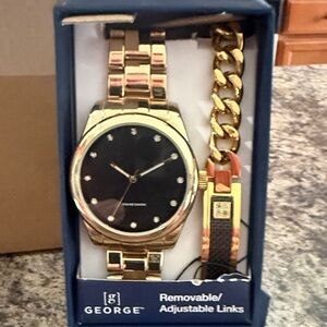 #79 George Men's Gold and Black Watch Set
